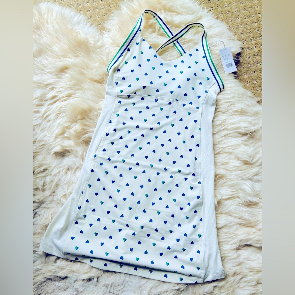 Rare NWT Tory Burch Performance Cross-Back Tennis Dress Mini Hearts Size Small